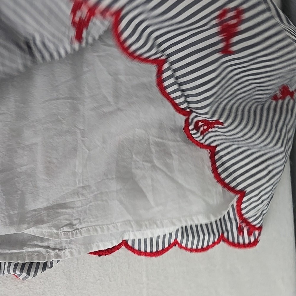 Lands' End Lobster Applique Popover Dress Medium Striped Red Grey Coastal - Picture 10 of 12
